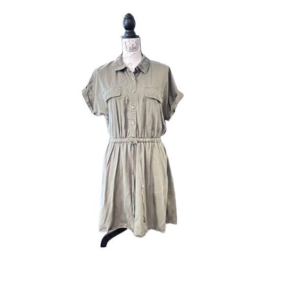 Tommy Hilfiger Utility Dress 10 Army Green Short Sleeve Drawstring Waist TENCEL - Picture 2 of 16